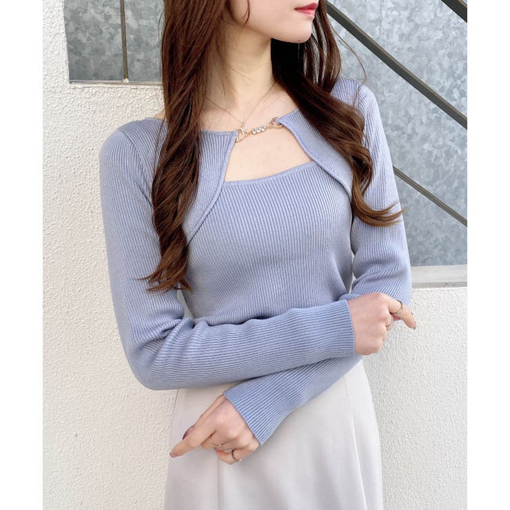 サックス | 12Gビット付デコルテオープンリブニット | INGNI 