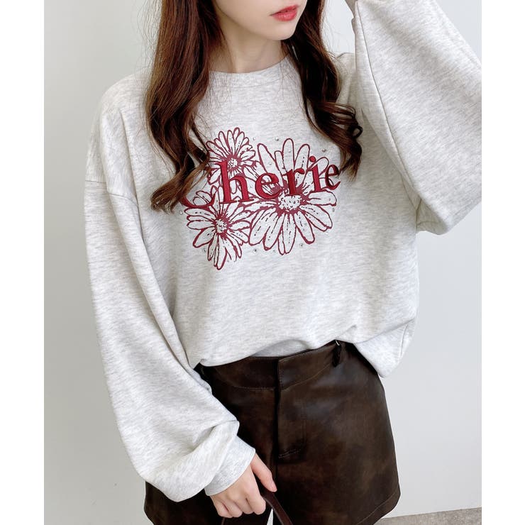 オートミール/ボルドー | フラワーロゴ裏毛トップス | INGNI 