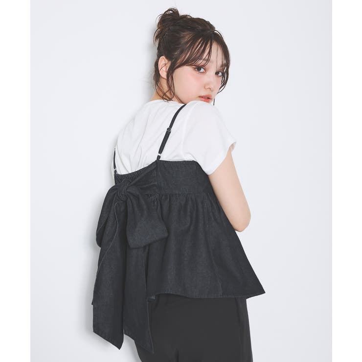 クロ | 【WEB限定】２WAYリボンデニムキャミ | INGNI 