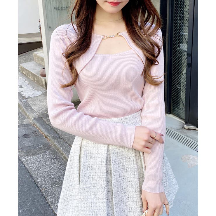 ピンク | 12Gビット付デコルテオープンリブニット | INGNI 