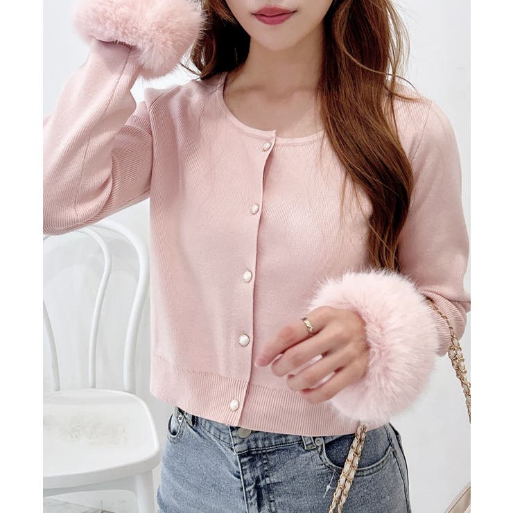 ピンク | 袖先ファーニットカーディガン | INGNI 