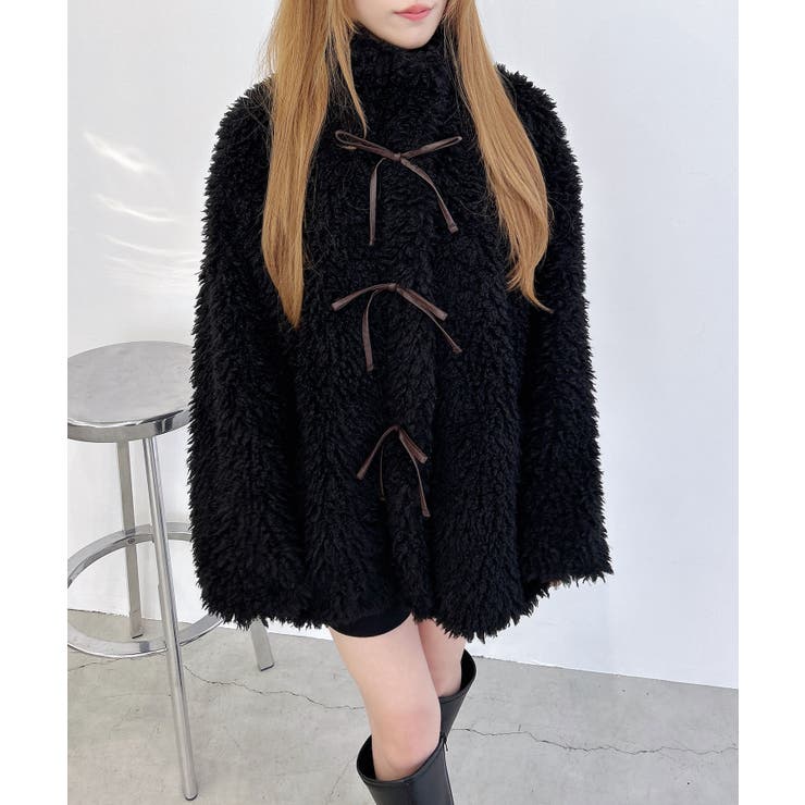 クロ | リボン取り外しスタンドボアブルゾン | INGNI 