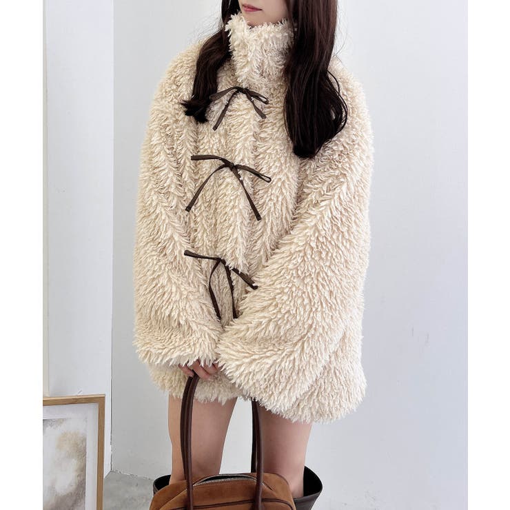 ベージュ | リボン取り外しスタンドボアブルゾン | INGNI 