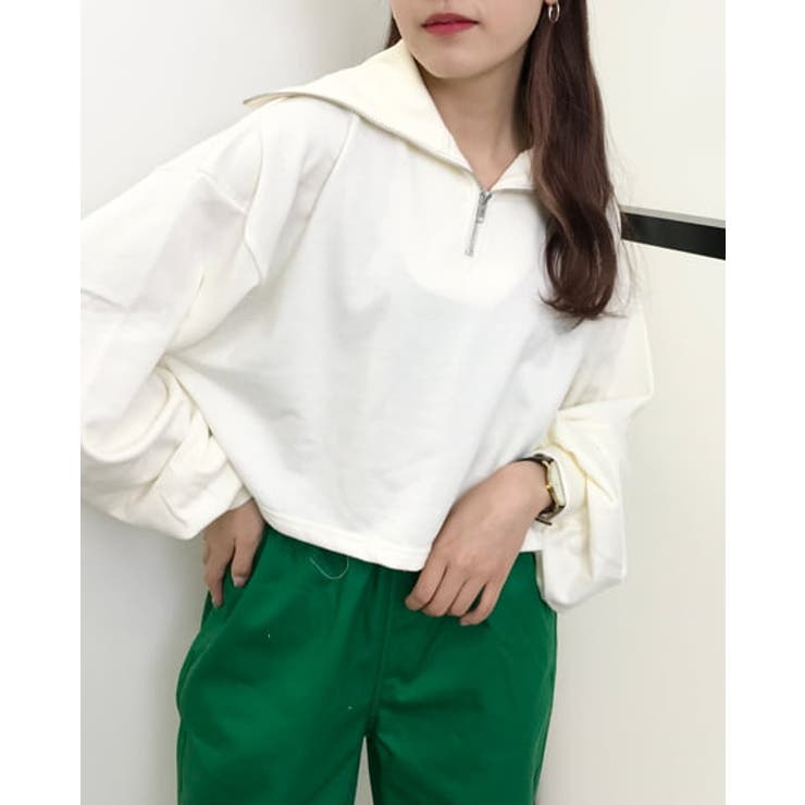 HOUSE OF BLUSE 半袖 ジップアップ ラグランスウェット ハーフジップループバックスウェットシャツ（Blue Sage）| Sunspel