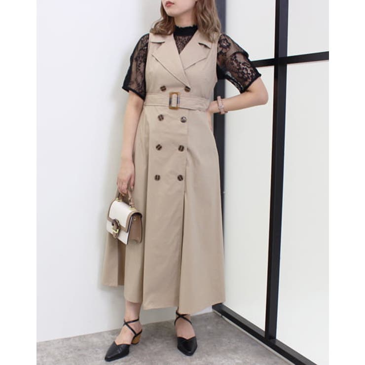 ノースリトレンチ &サンダル anuans】ノースリーブトレンチディテール