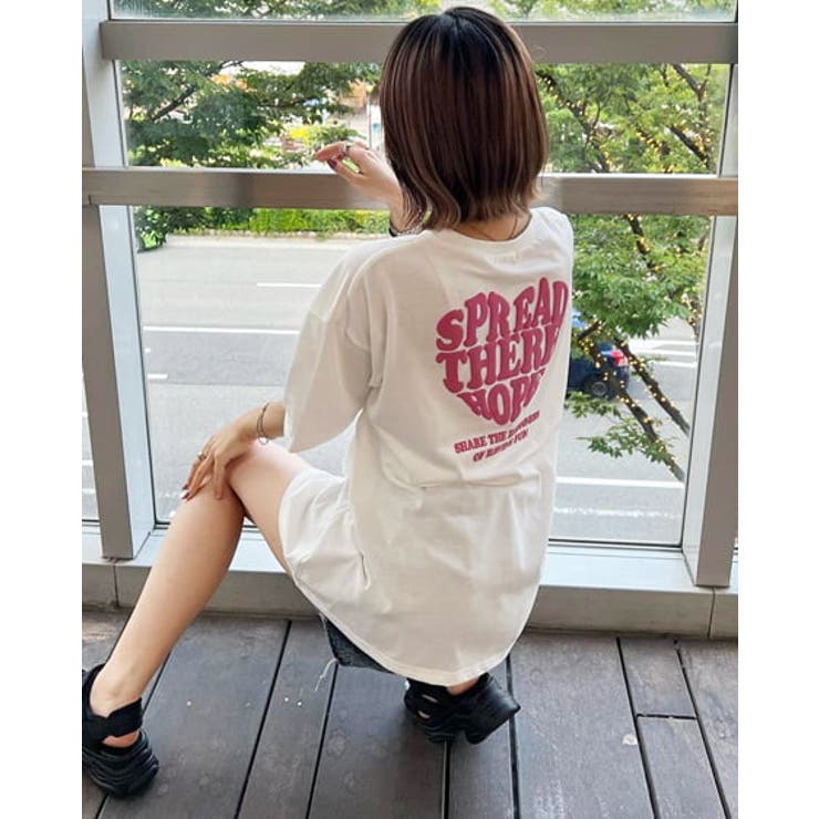 BACK発泡ハートロゴ半袖チュニックT [品番：INGW0008676]｜INGNI