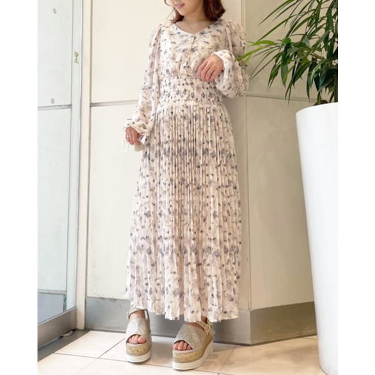 【美品】RALPH LAUREN 花柄 Vネック プリーツ Aライン ワンピース 花柄ワンピース Vネック Aライン[品番：JSFW0013943]｜JS