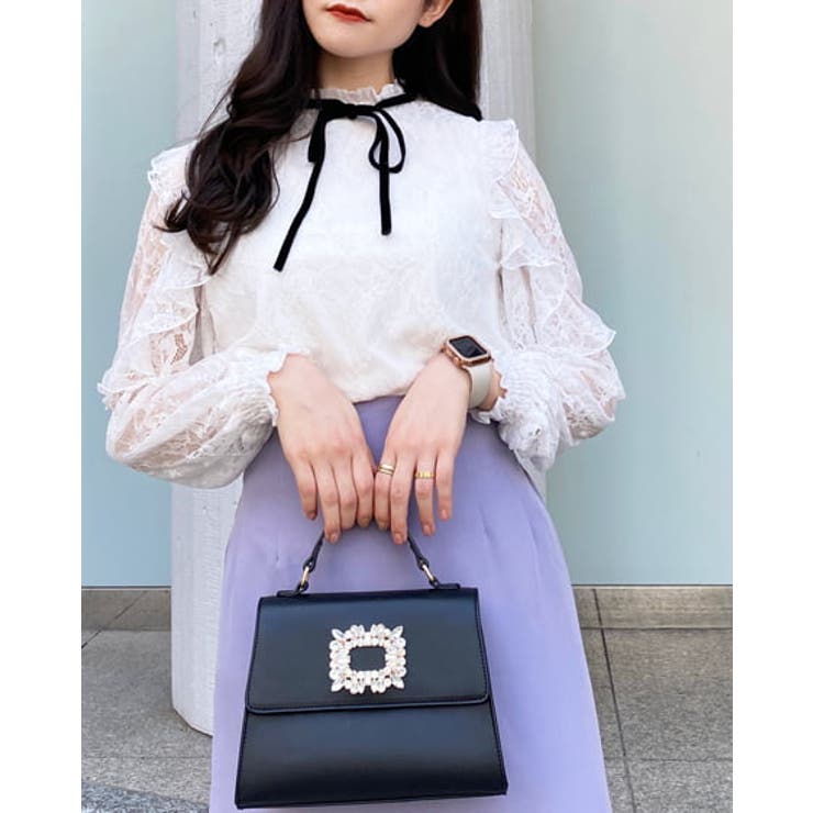 肩フリルリボン付レースTOPs[品番：INGW0008824]｜INGNI