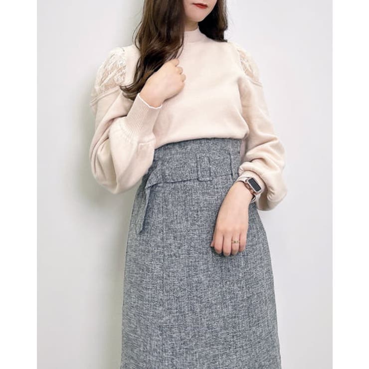 アイボリー | 7G肩開きレース袖ニット | INGNI 