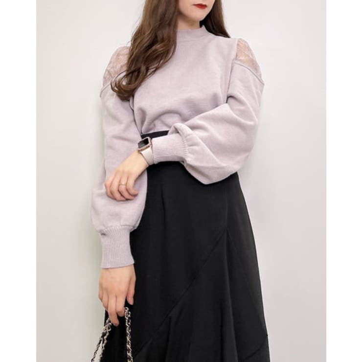 グレージュ | 7G肩開きレース袖ニット | INGNI 