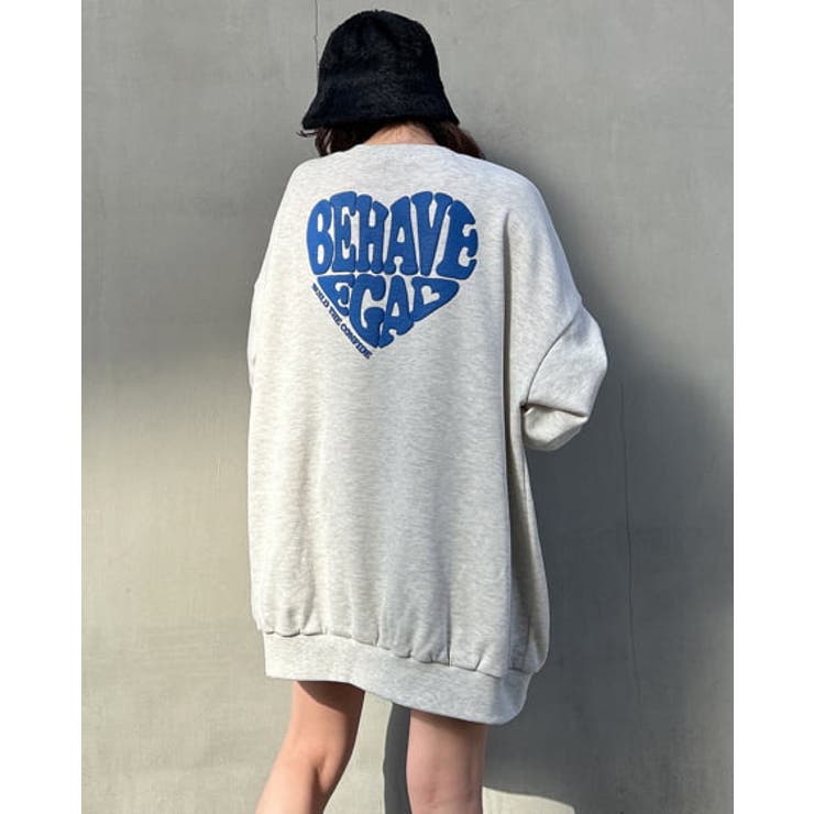 Bonjourネイビー ハート模様 長袖チュニック Backハートロゴ裏毛チュニック[品番：INGW0008992]｜INGNI