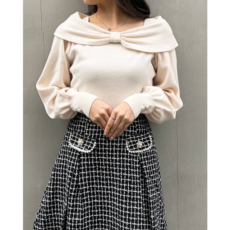 アイボリー | 12G2WAYリボンオフショルニット | INGNI 