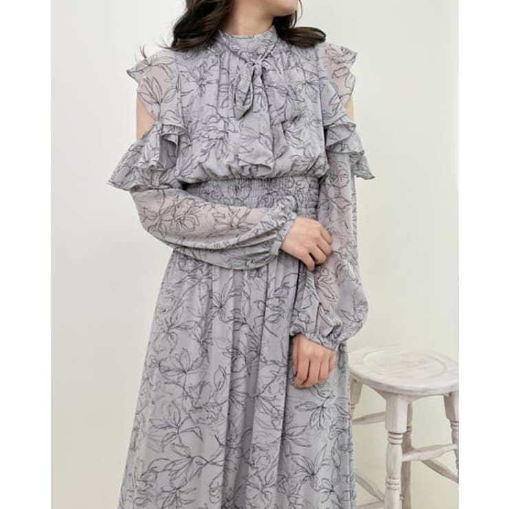 肩開きフリル花柄シフォン/OP[品番：INGW0009082]｜INGNI