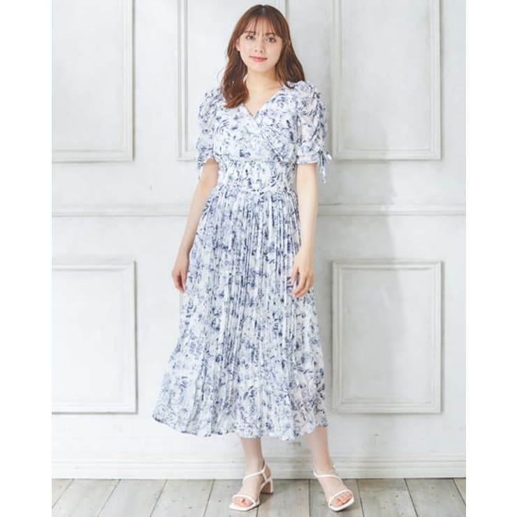 CHICWISH★花柄シフォンカシュクールワンピース☆ 透け感シフォン◎小花柄カシュクールワンピース ワンピース