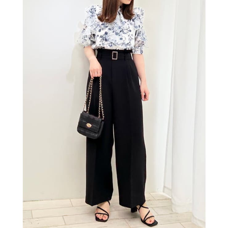 袖フリル花柄シアー5分袖/BL[品番：INGW0009288]｜INGNI （イング）の