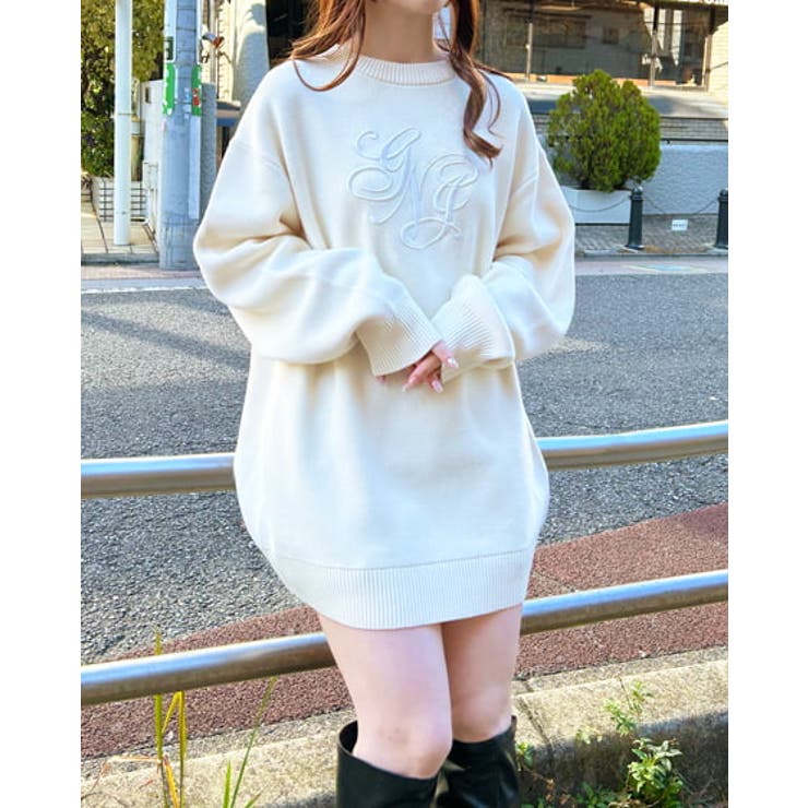 12GクルーNイニシャル刺繍チュニックニット[品番：INGW0009664]｜INGNI