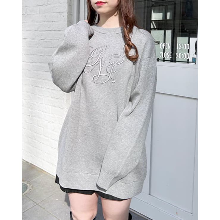 12GクルーNイニシャル刺繍チュニックニット[品番：INGW0009664]｜INGNI