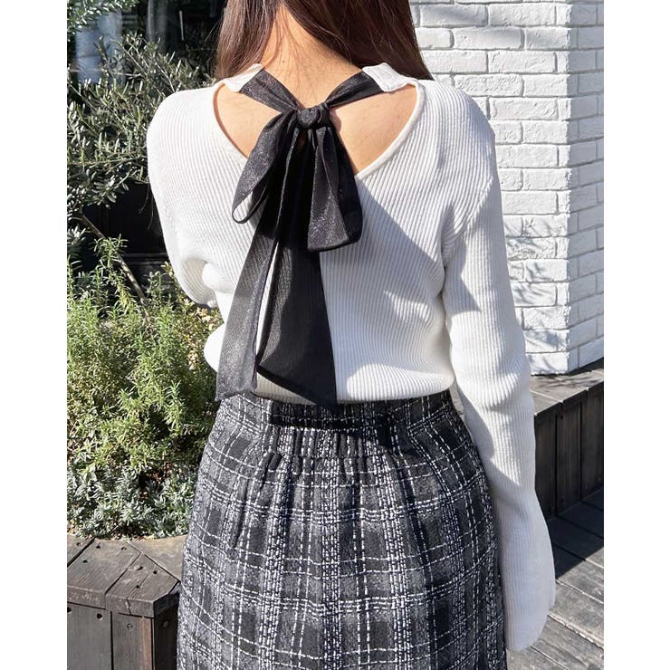 12G異素材Backリボンニット 春 SS[品番：INGW0009704]｜INGNI （イング