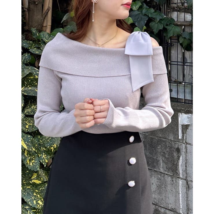 肩リボンが可愛い❤️ニットワンピース 肩ビッグリボンニットワンピース 全2色 | LILIANA