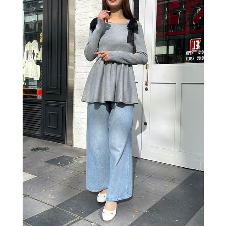 12G肩リボンオフショルペプラムニット 春 SS[品番：INGW0009778