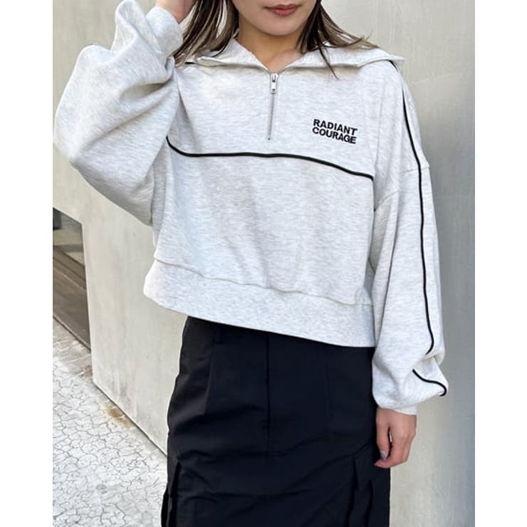 ハーフZIP袖パイピングショートパーカー 春 SS[品番 ハーフZIP袖パイピングショートパーカー 春 SS[品番