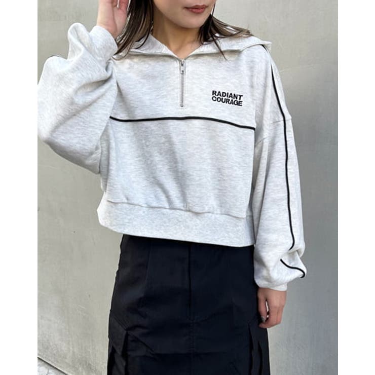 ハーフZIP袖パイピングショートパーカー 春 SS[品番