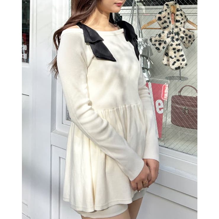 12G肩リボンオフショルペプラムニット 春 SS[品番：INGW0009778