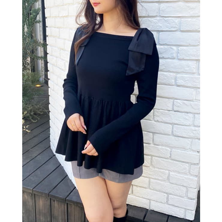 12G肩リボンオフショルペプラムニット 春 SS[品番：INGW0009778