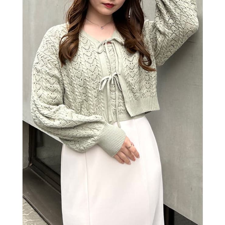 フロントリボンニットチュニック(ニットプルオーバー)｜TOPS