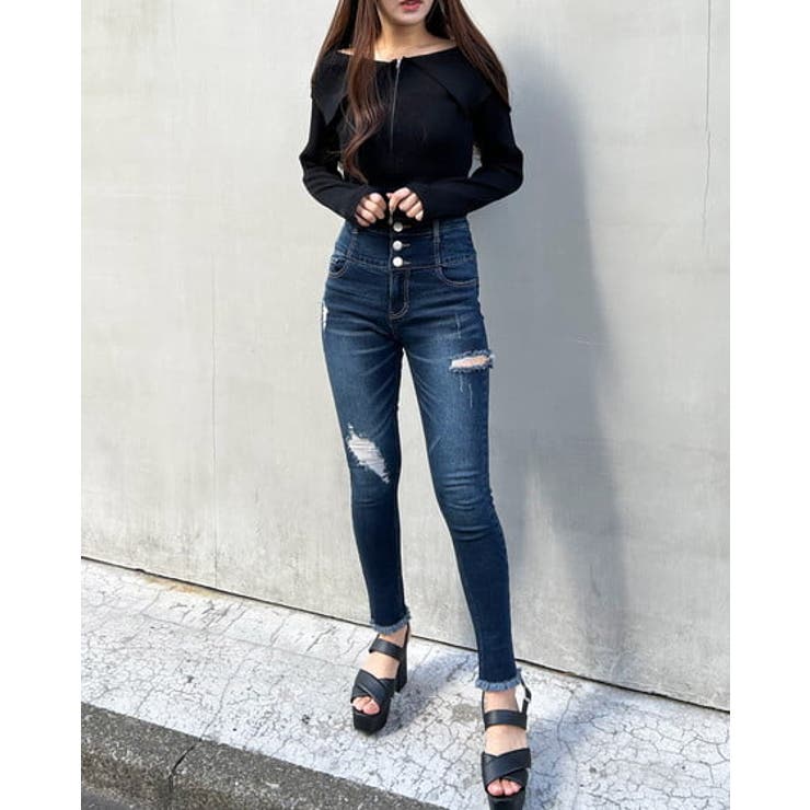 Desigual ✨新品未使用✨ストレッチサイドラメラインブラックスキニーデニム ストレッチスキニーデニム #2カラー | ボトムス | JUMELLE