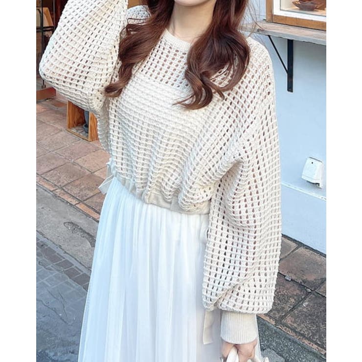 7G裾ドロストメッシュニット 春 SS[品番：INGW0009762]｜INGNI