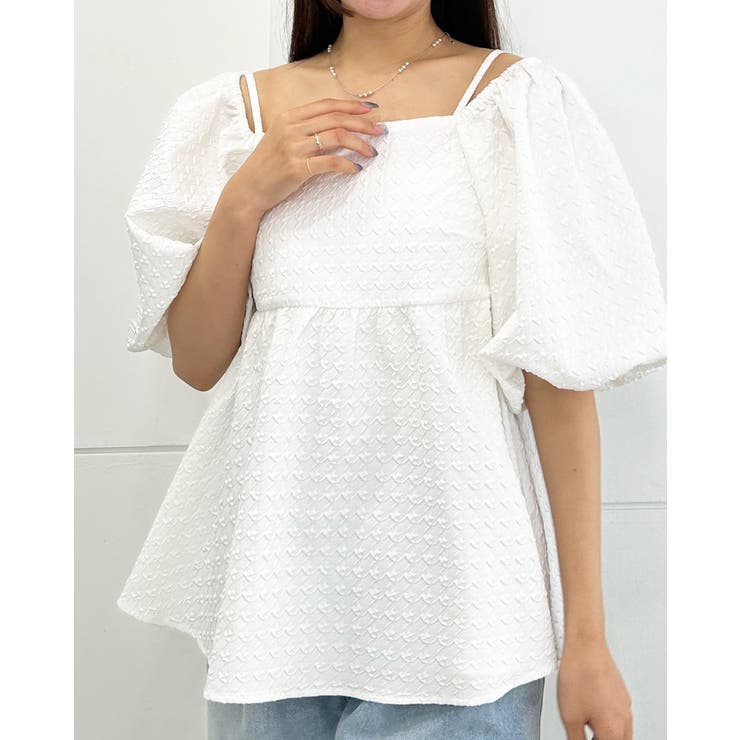 新作からSALEアイテム等お得な商品満載 パイピング リボン JANE GLAMOROUS フリル 白 七分袖 チュニック トップス