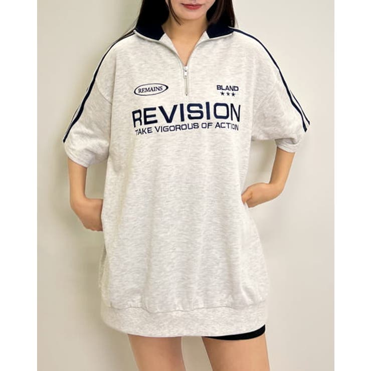 見逃し厳禁！おトクな ハーフZIP袖ラインスポーツロゴミニ裏チュニック SS[品番 春 その他