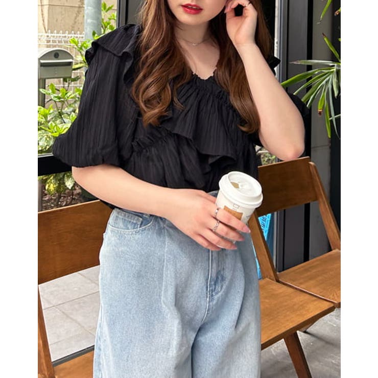 roughlow フリル袖 ダークブルーオールインワン roughlow デニム オールインワン roughlow フリル袖 ダーク