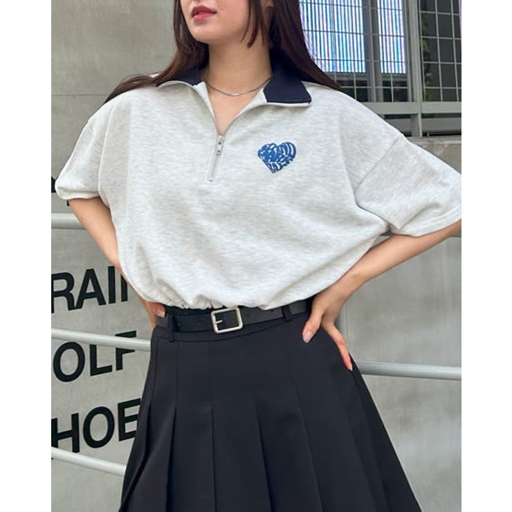 ハーフZIP裾ドロストBackハートミニ裏TOPs[品番：INGW0009982