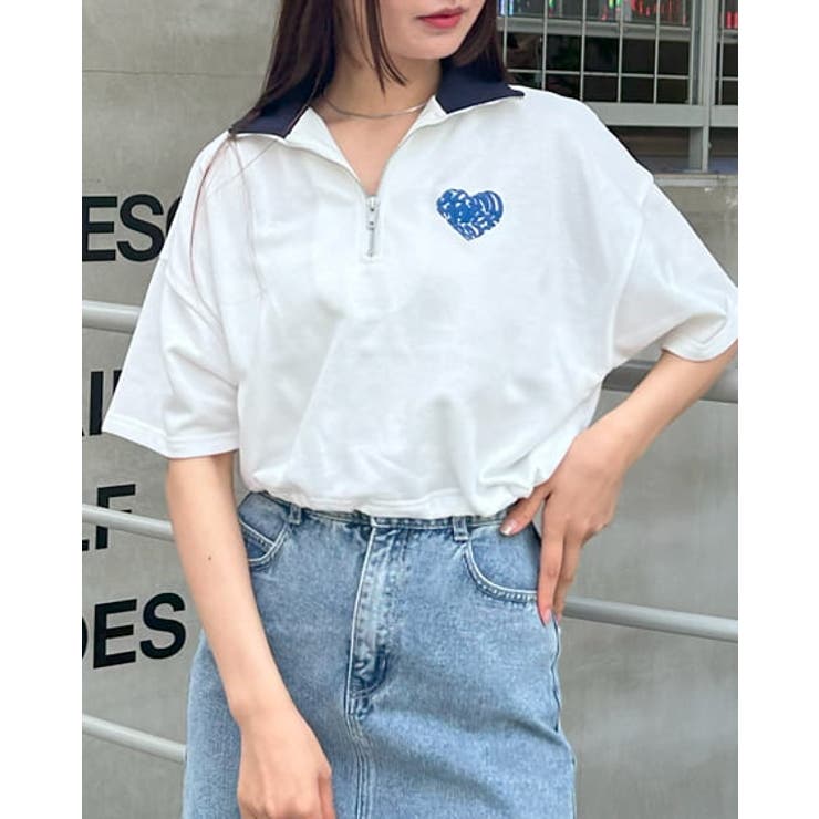 ハーフZIP裾ドロストBackハートミニ裏TOPs[品番：INGW0009982
