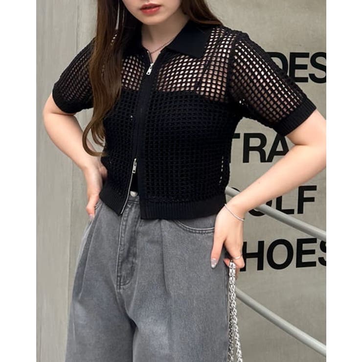 7Gフロントジップメッシュ半袖ニットCD[品番：INGW0010021