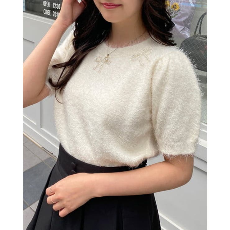 パールリボンフェザーニットキャット 猫 ニット grl