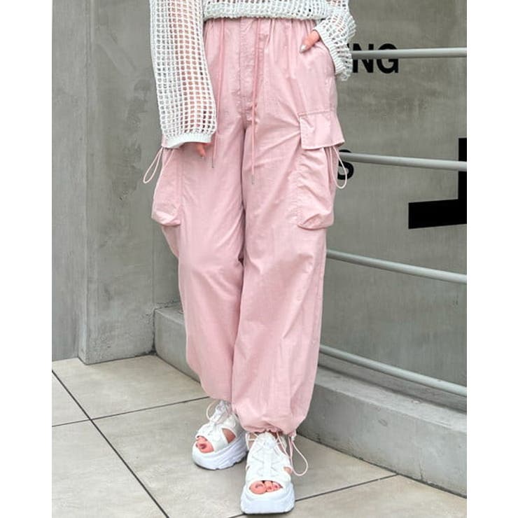 ✨美品✨　FR2 梅　カーゴパンツ　ジッパー　ベルト　ドローコード　ピンク ドローコードポケットNyカーゴ/PT[品番：INGW0010046]｜INGNI （イング
