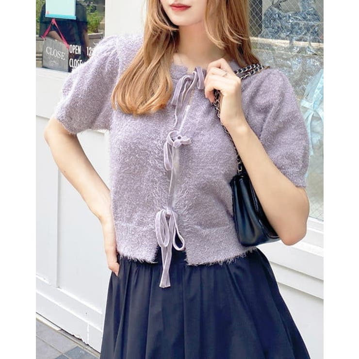 グレー | 7Gフロントリボンフェザーニットカーディガン | INGNI 