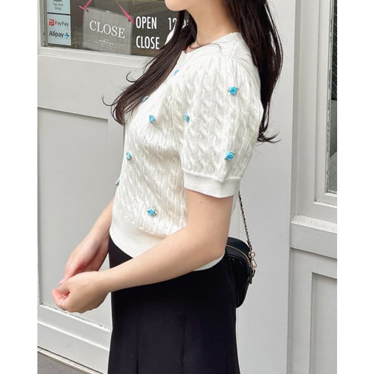 12Gフラワーケーブル半袖ニット | INGNI  | 詳細画像16 