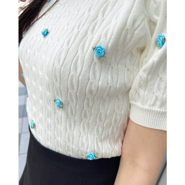 12Gフラワーケーブル半袖ニット | INGNI  | 詳細画像11 