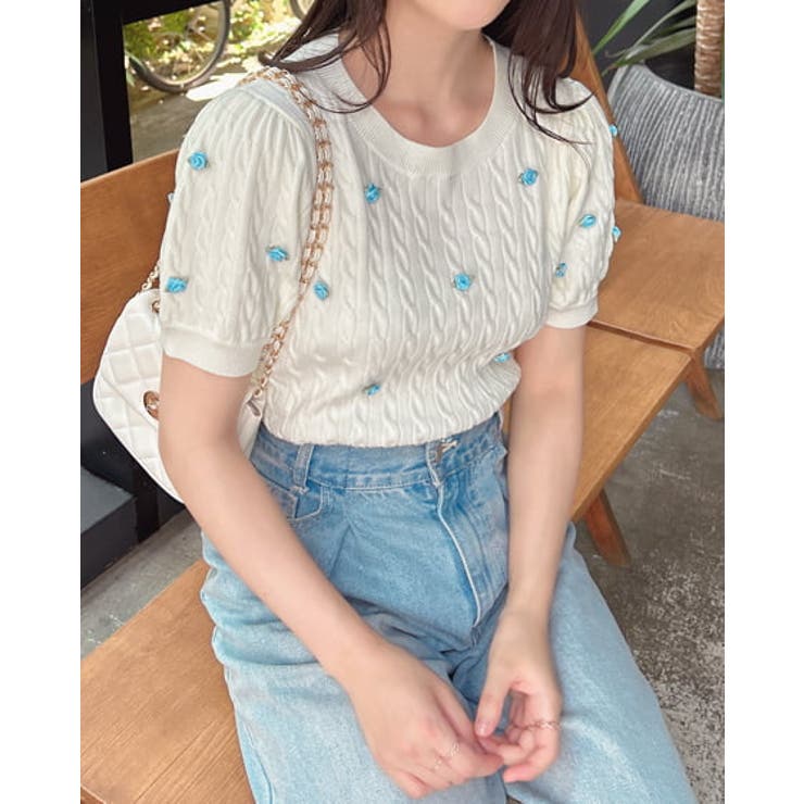 12Gフラワーケーブル半袖ニット | INGNI  | 詳細画像10 