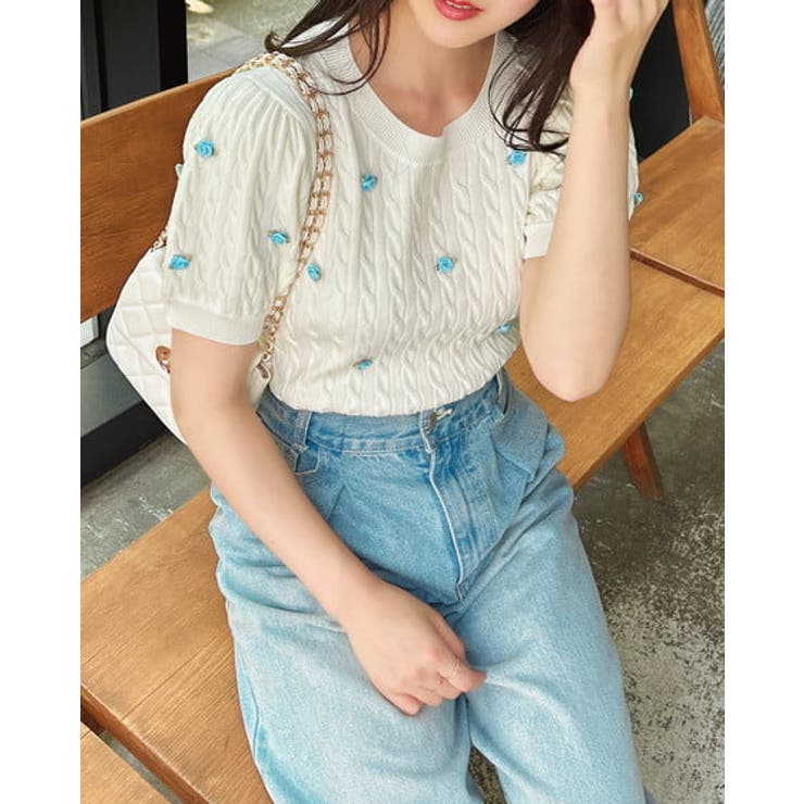 12Gフラワーケーブル半袖ニット | INGNI  | 詳細画像9 