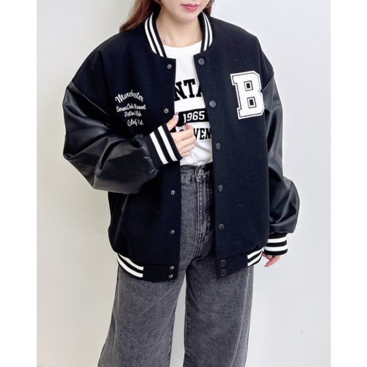 新品未使用 MADISONBLUE Bワッペン ロング スタジャン スタジャン レディース ゆったり ジャケット ワッペン アウター