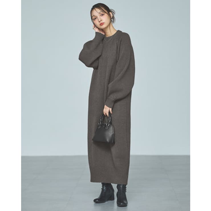 モックネックバックスリットニットワンピース[品番：INGW0010348