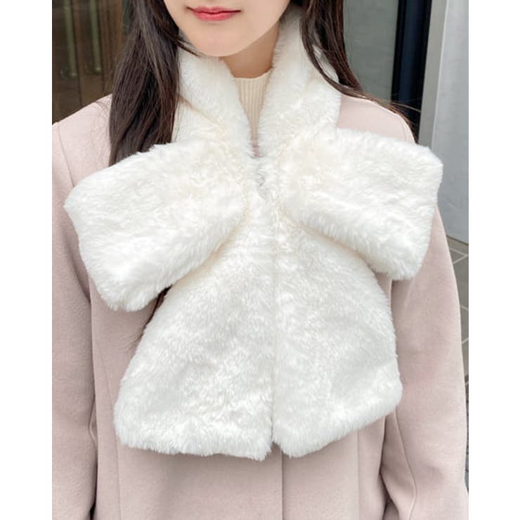 【美品✨】Rene ミンク　ファー　ティペット　リボン　ホワイト　白 エコファーリボンティペット[品番：INGW0010394]｜INGNI （イング）の