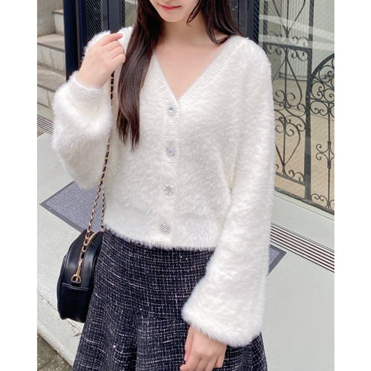 いろいろボタンVネックフェザーニットカーディガン[品番：INGW0010408