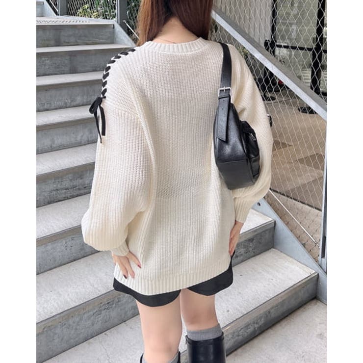 7Gレースアップ畦チュニックニット[品番：INGW0010445]｜INGNI