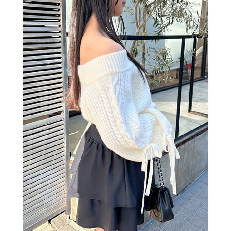 5G袖リボンオフショルケーブルニット[品番：INGW0010461]｜INGNI